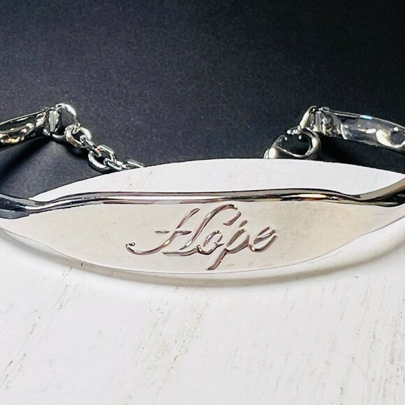 Vtg Lia Sophia Silver Tone "Hope" Engraved Bracelet With Chain Adjustable Clasp - Picture 1 of 5
